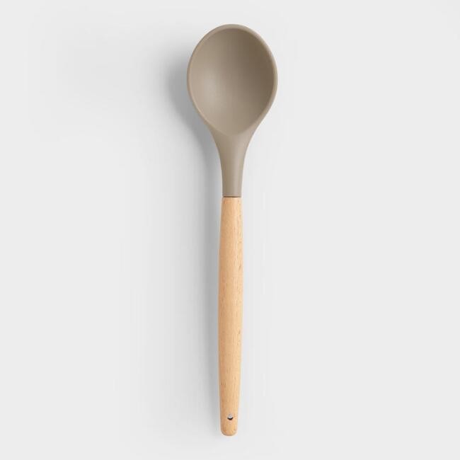 Gray Silicone Cooking Spoon with Wood Handle | World Market