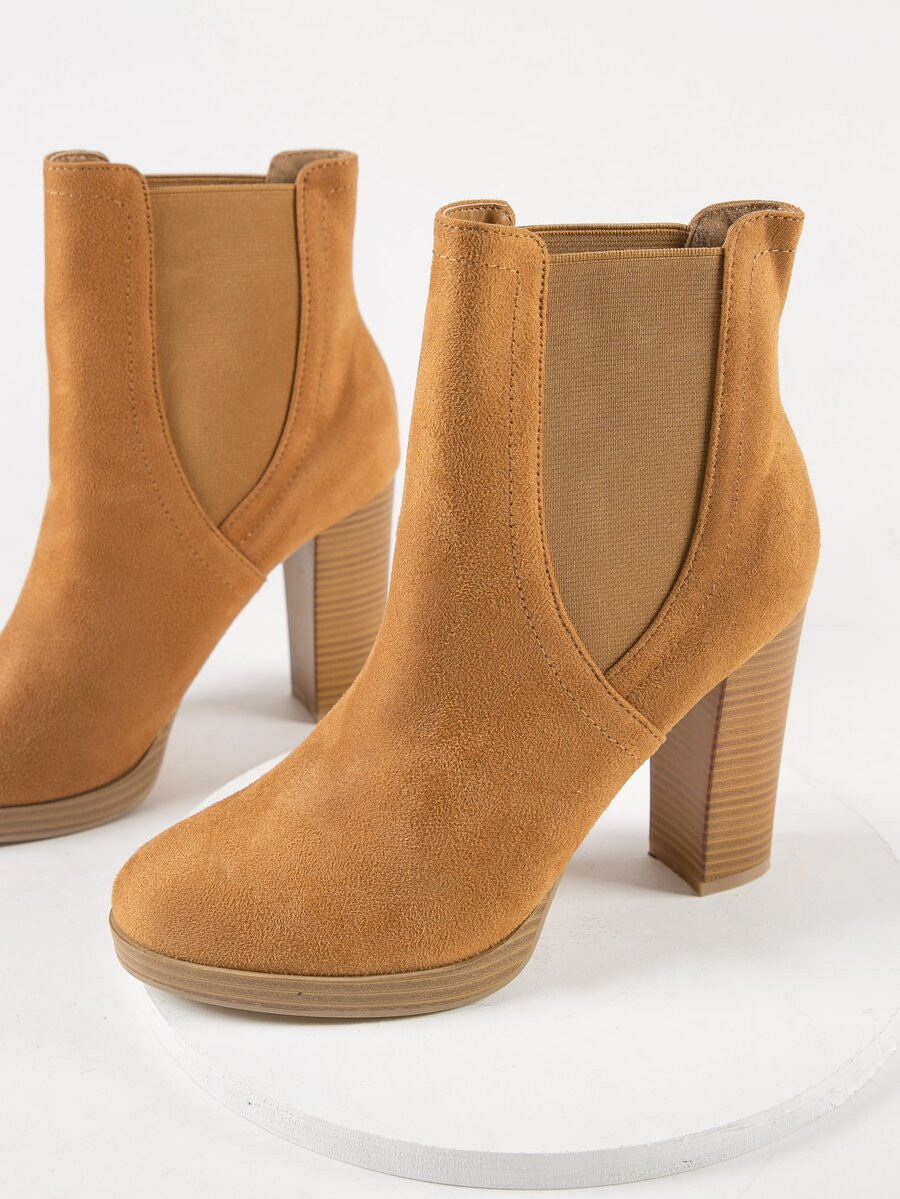 Almond Toe Stretch Sides Stacked Heel Ankle Boots | SHEIN