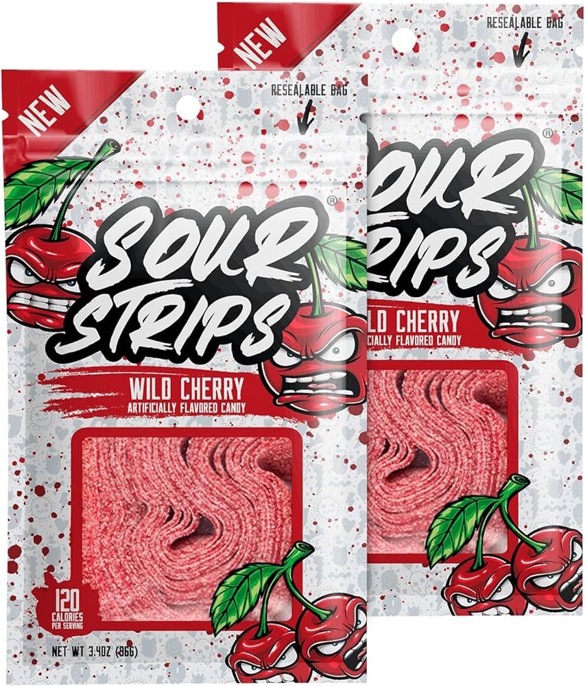 SOUR STRIPS Wild Cherry Flavored Candy | Deliciously Chewy Belts Vegetarian Candies, 12 per Pack,... | Amazon (US)