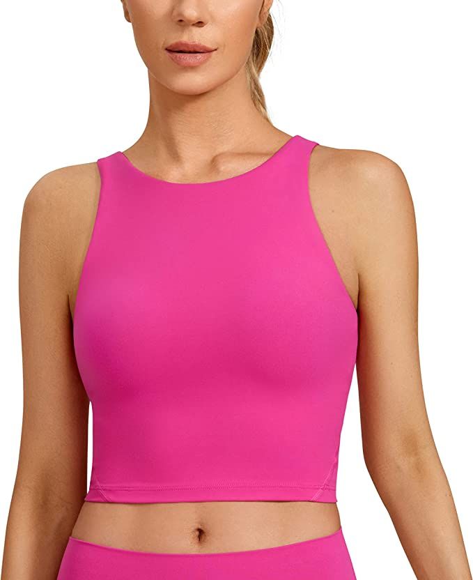 CRZ YOGA Womens Butterluxe High Neck Longline Sports Bra - U Back Padded Crop Workout Tank Top wi... | Amazon (US)