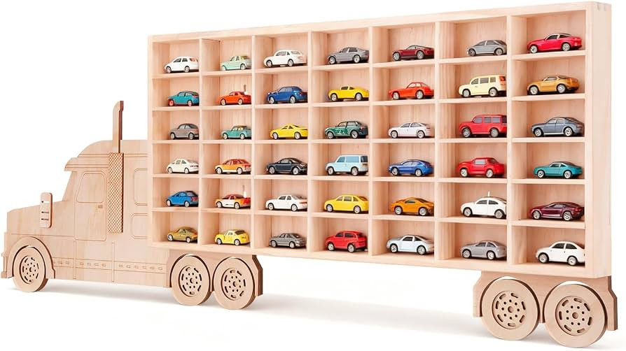 3D Wooden Toy Cars Display, Wall-Mounted for 42 Toy Cars, 1/64 Scale Model Car Organizer with Uni... | Amazon (US)