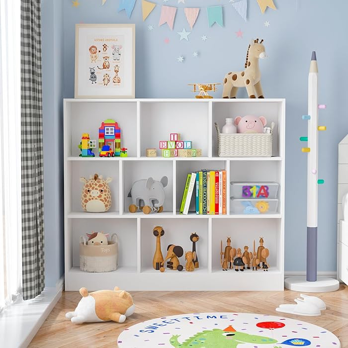 ECACAD Bookcase, Wood Bookshelf with 3 Tier Open Shelves, 10-Cube Storage Organizer Display Shelf... | Amazon (US)