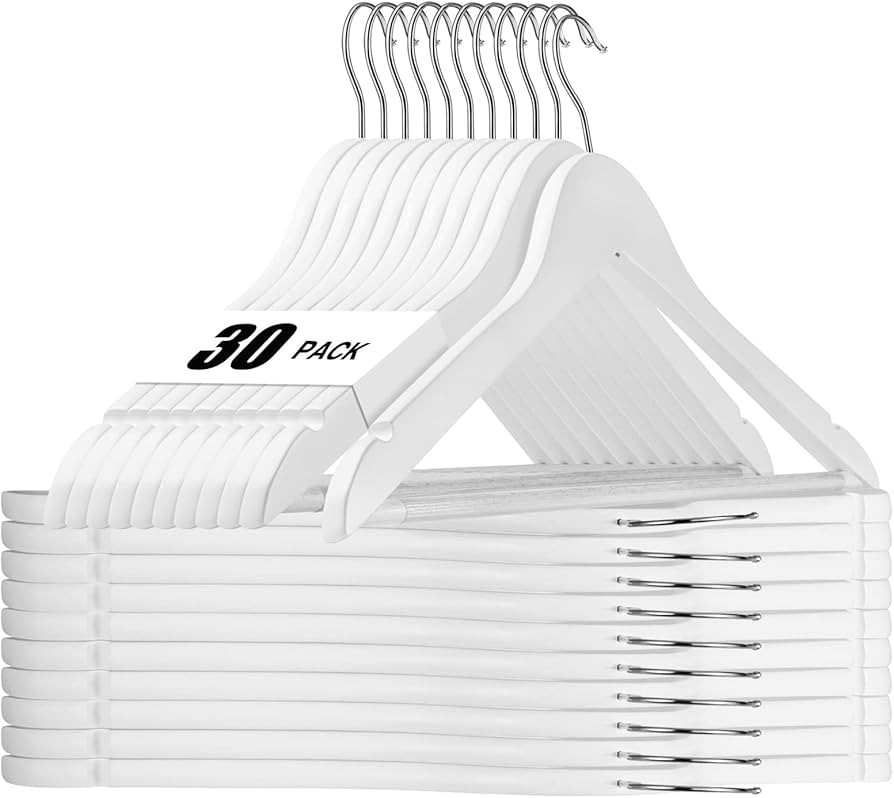 HOUSE DAY White Wooden Hangers 30 Pack Wood Clothes Hangers Smooth Finish Wooden Coat Hangers for... | Amazon (US)