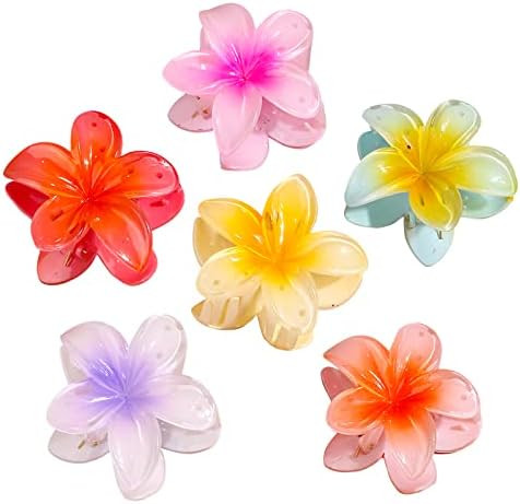 6PCS Flower Claw Clip, Hawaiian Flower Hair Clips for Women, Cute Plumeria Hair Clip for Thick Ha... | Amazon (US)