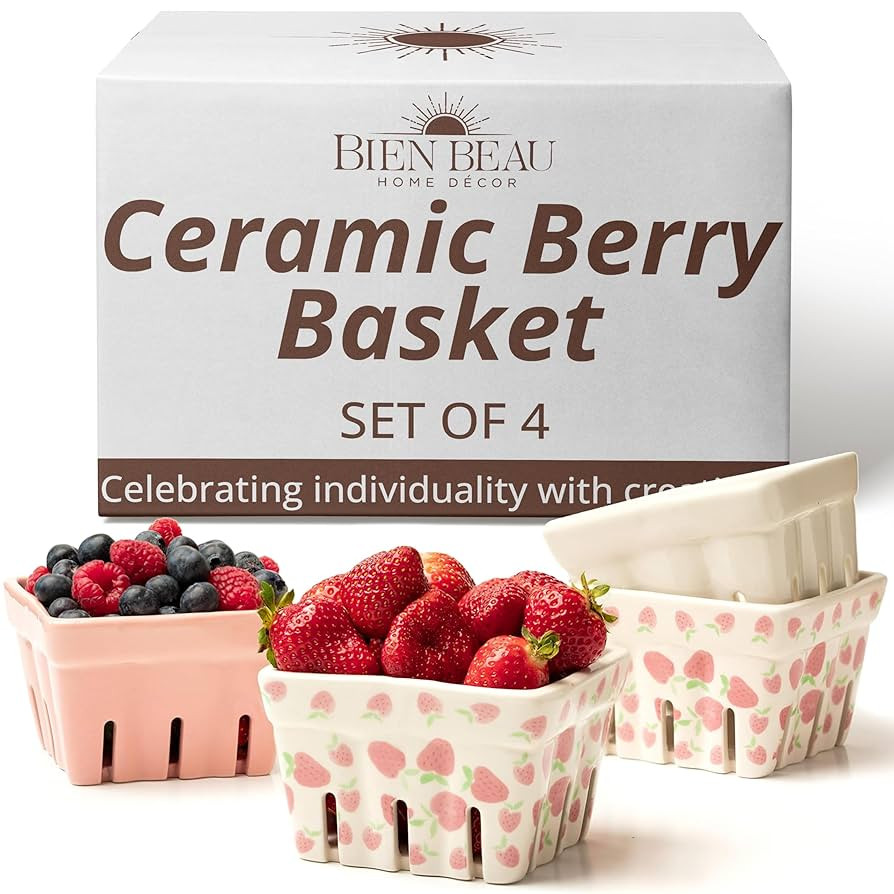 Ceramic Berry Basket, Farmhouse Colander, Strawberry Decor, Fruit Bowls, Fruit Baskets, Kawaii St... | Amazon (US)