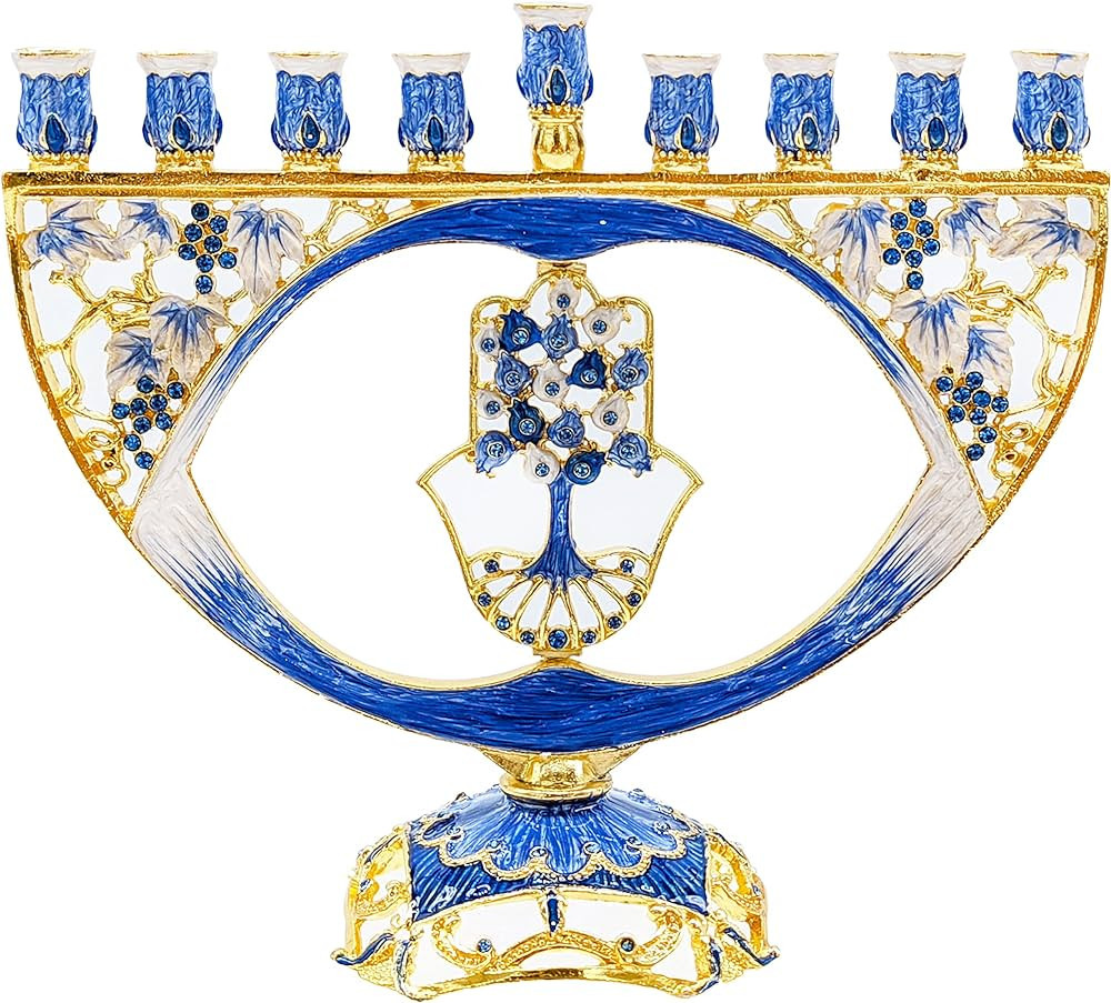 Hanukkah Menorah Enamel Hamsa, Enameled Metal Menorah | Amazon (US)