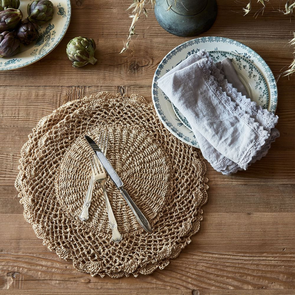 Abaca Woven Crochet Chargers, Set of 4 | GreenRow