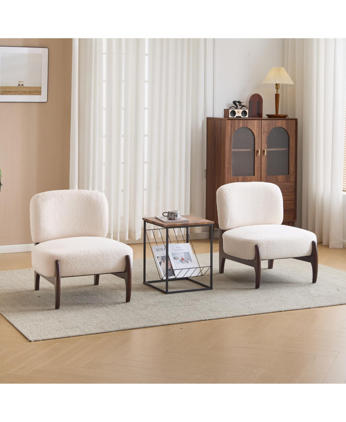 Boucle Lounge Chairs - Modern, Solid Wood Frame - Beige | Macy's