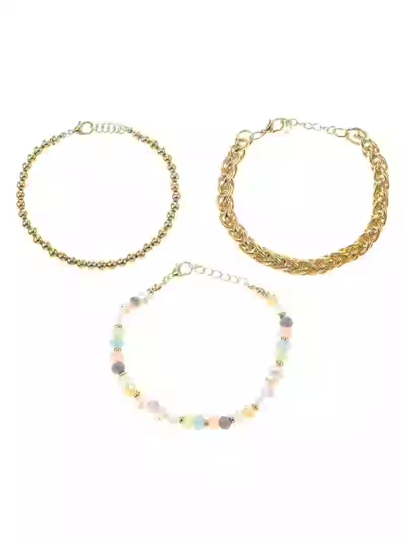 Time and Tru Goldtone Bracelet Set, Beaded, Multicolored, 3 Pieces | Walmart (US)