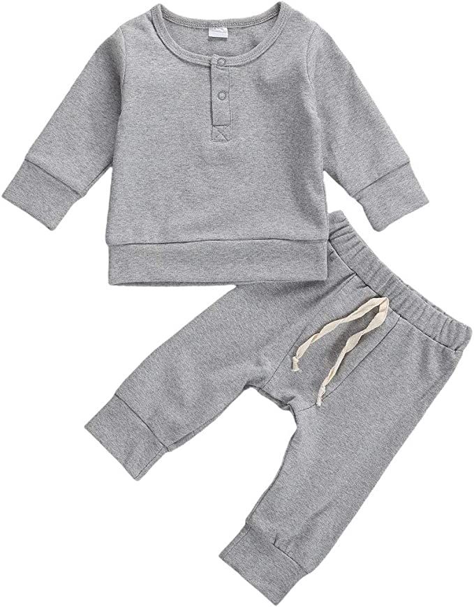 Baby Unisex Pajamas, Top with Pants Set 2 Piece Outfit, Organic Cotton Clothing Set for Infant Ba... | Amazon (US)