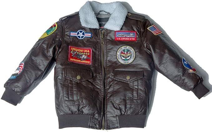 OYSTERBOY Youth A-2 A2 Bomber Jacket Aviation Pilot Military PU Leather Coat for Kids Boys | Amazon (US)