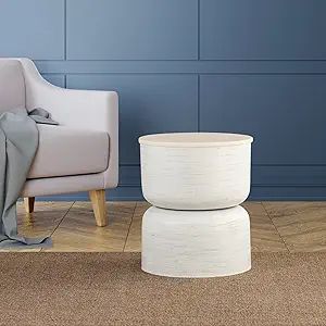 Modern Side Table with White Marble Top and Distressed Double Cylindrical Metal Frame, White | Amazon (US)