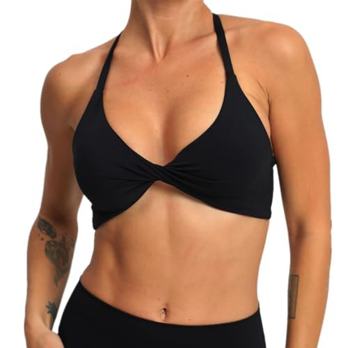 ABOCIW Sports Bras for Women Twist Front Halter Fitness Backless Padded Workout Tank Tops Sports Bra Low Medium Impact Gym Bra Yoga Crop Tank Top #1 Black X-Large | Amazon (US)