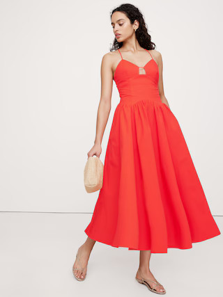 Stretch-Cotton Poplin Long Midi Dress | Banana Republic (US)