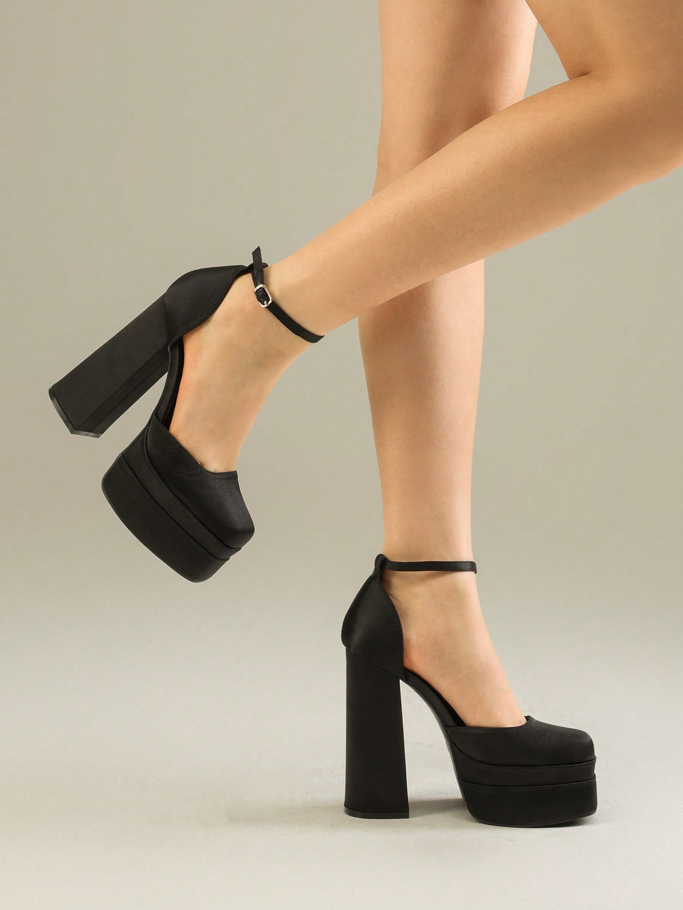 Women'S High Chunky Platform Closed Toe Block Heels Square Toe Ankle Strap Dress Wedding Party Pr... | SHEIN