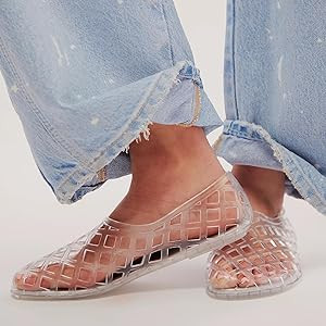 Jelly Ballet Flats for Women Clear Jellies Hollow Flat Sandals Summer Beach Ballerina Shoes Slip-... | Amazon (US)