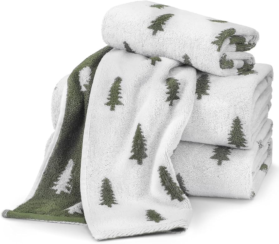 Peryiter 4 Pcs Pine Tree Jacquard Hand Towels and Bath Towels Set for Bathroom Cotton Absorbent D... | Amazon (US)
