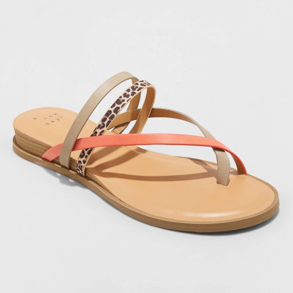 Women's Jasmine Strappy Sliver Wedge Sandals - A New Day Coral 5, Pink | Target