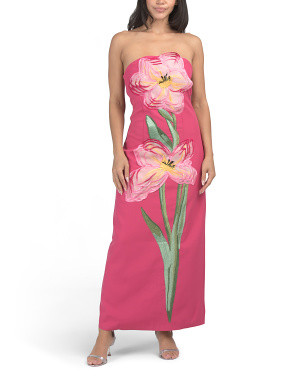 Strapless Floral Applique Maxi Cocktail Dress | Midi Dresses | Marshalls | Marshalls