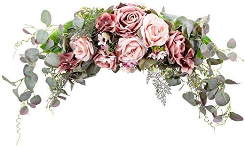 WANNA-CUL 24 Inch Rustic Rose Flower Swag for Wedding Arch Decor,Spring Wine Red Floral Swag with... | Amazon (US)