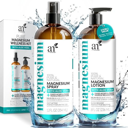 ArtNaturals Magnesium Oil Spray 12 oz + Body Massage Lotion Set 8oz for Feet & Sleep - Extra Strength Cream Ultra-Pure, Relief & Relaxation, Muscle Health Leg & Joint Care Topical Non Itch | Amazon (US)