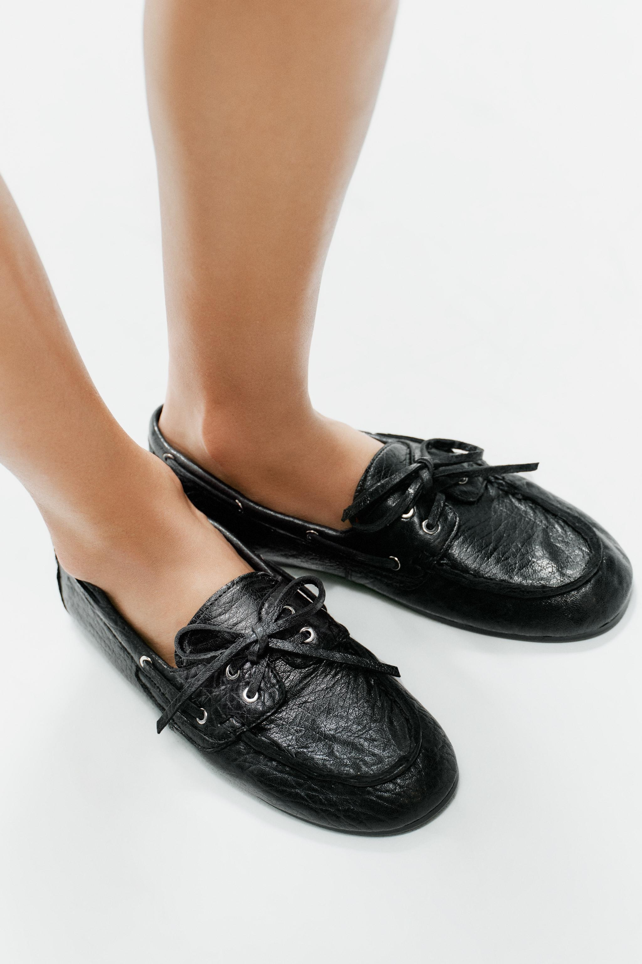 LEATHER DECK LOAFERS | Zara UK