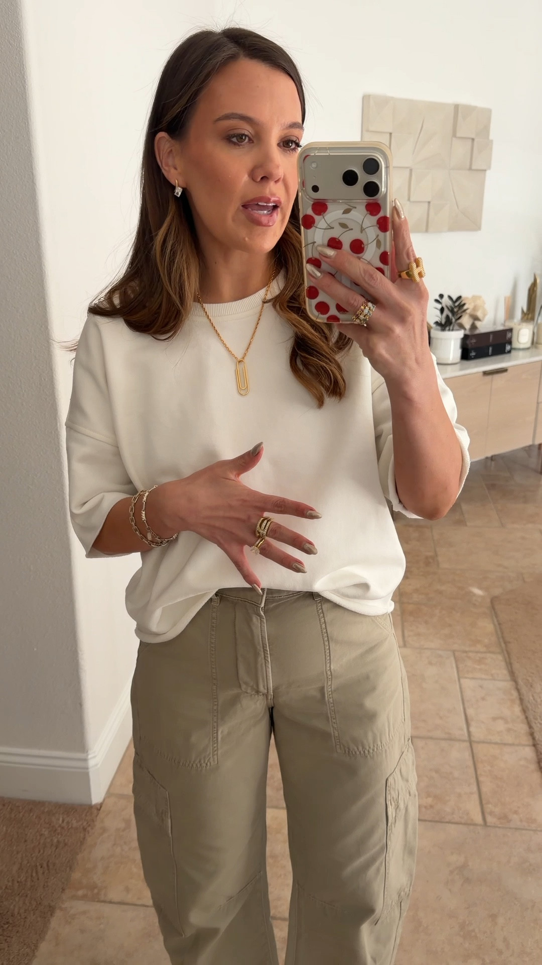 cutest cargos and sweatshirt tee! wearing medium! 28! in pants 