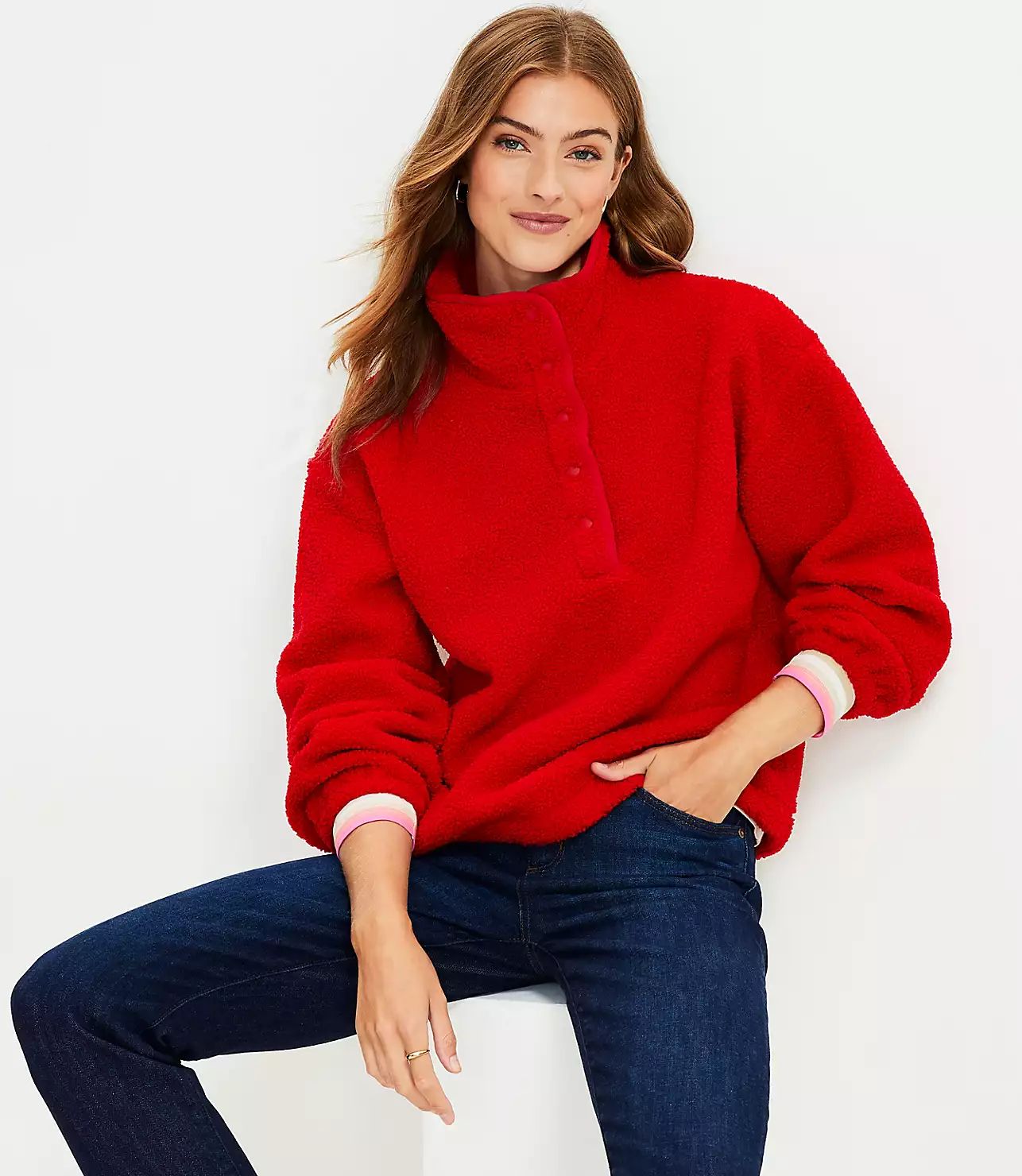 Sherpa Snap Collar Top | LOFT