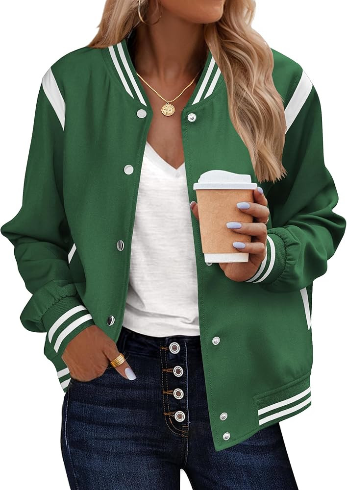 Zeagoo Bomber Jacket Women Varsity Casual Button Down Lightweight 2026 Spring Fashion Short Schoo... | Amazon (US)