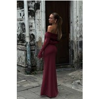 Josie Off Shoulder Mesh Maxi Dress - Wine I MESHKI I Size M | MESHKI US