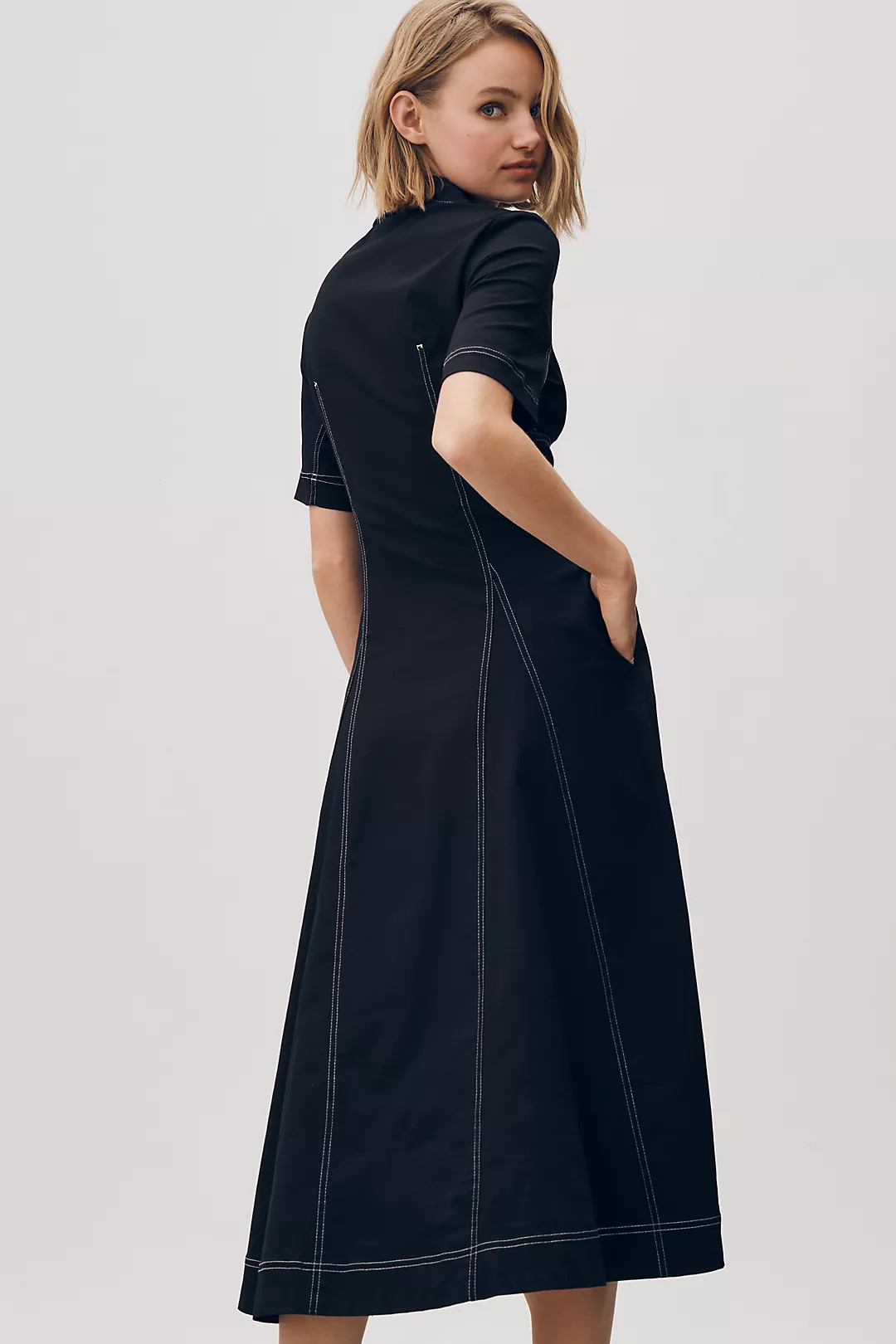 Exquise Short-Sleeve Seamed Pleated Midi Dress | Anthropologie (US)