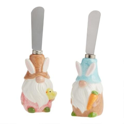 Stainless Steel and Ceramic Bunny Gnome Spreaders Set Of 2 | World Market