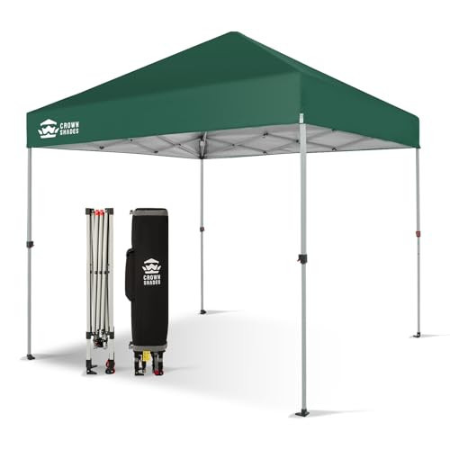 CROWN SHADES 8x8 Pop Up Canopy - Beach Tent with One Push Setup - Easy Outdoor Sun Shade for Events, Parties, Camping - Gazebo with STO-N-Go Cover Bag, Silver Coated Top, Forest Green | Amazon (US)