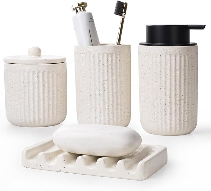 BosilunLife Ceramic Bathroom Accessories Set - Bathroom Counter Soap Set Beige Bathroom Decor Set... | Amazon (US)