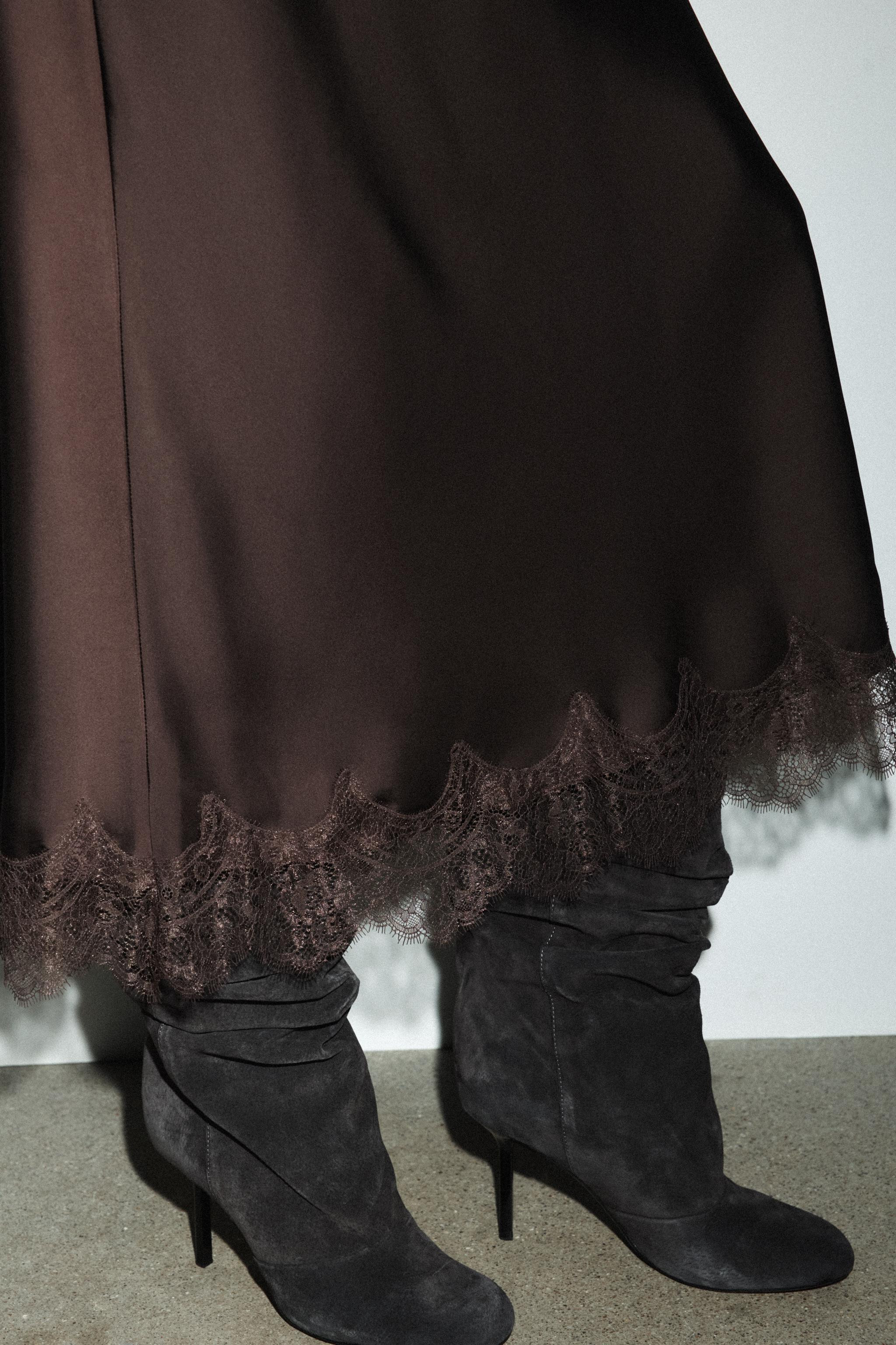 LACE SATIN MIDI SKIRT | Zara AU