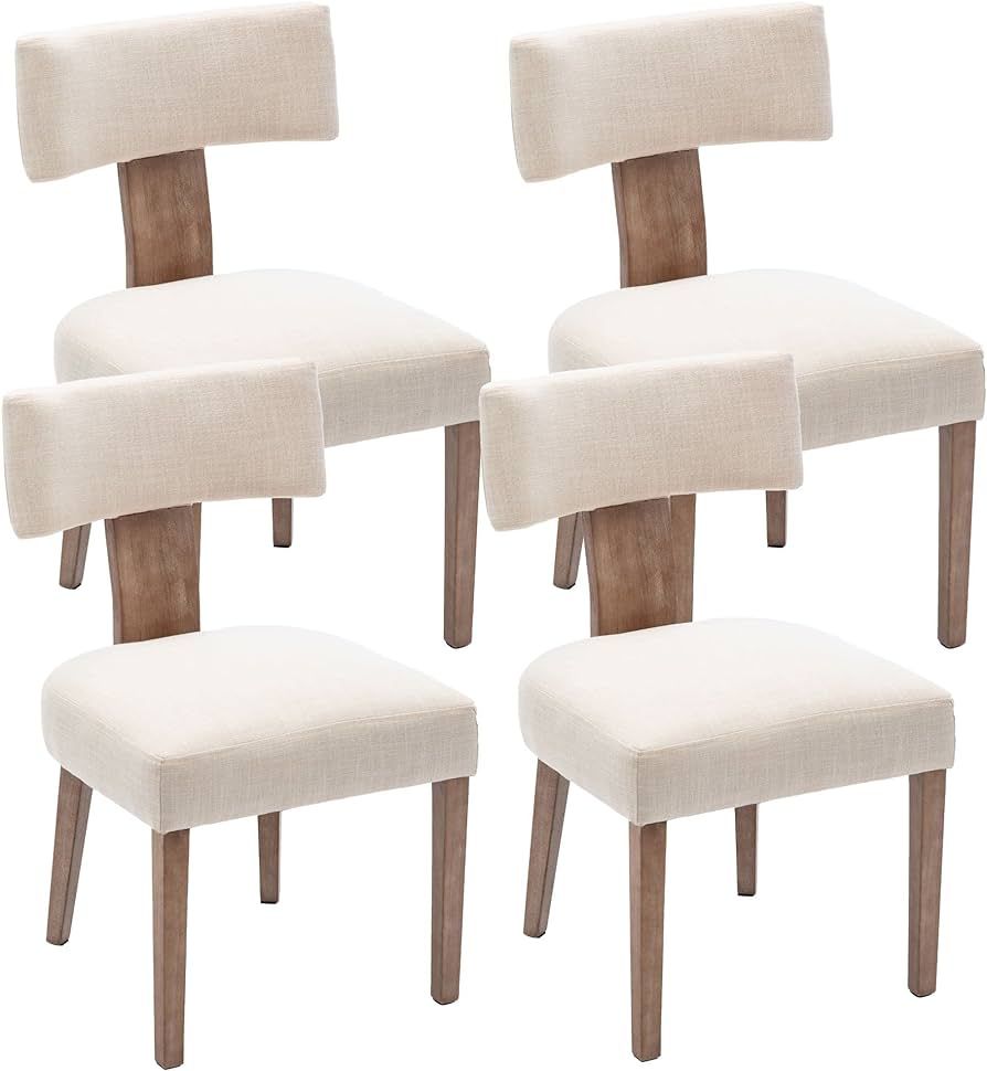 RIVOVA Linen Dining Chairs Set of 4, Modern Dining Chair with Wood Legs, Upholstered Dining Chair... | Amazon (US)