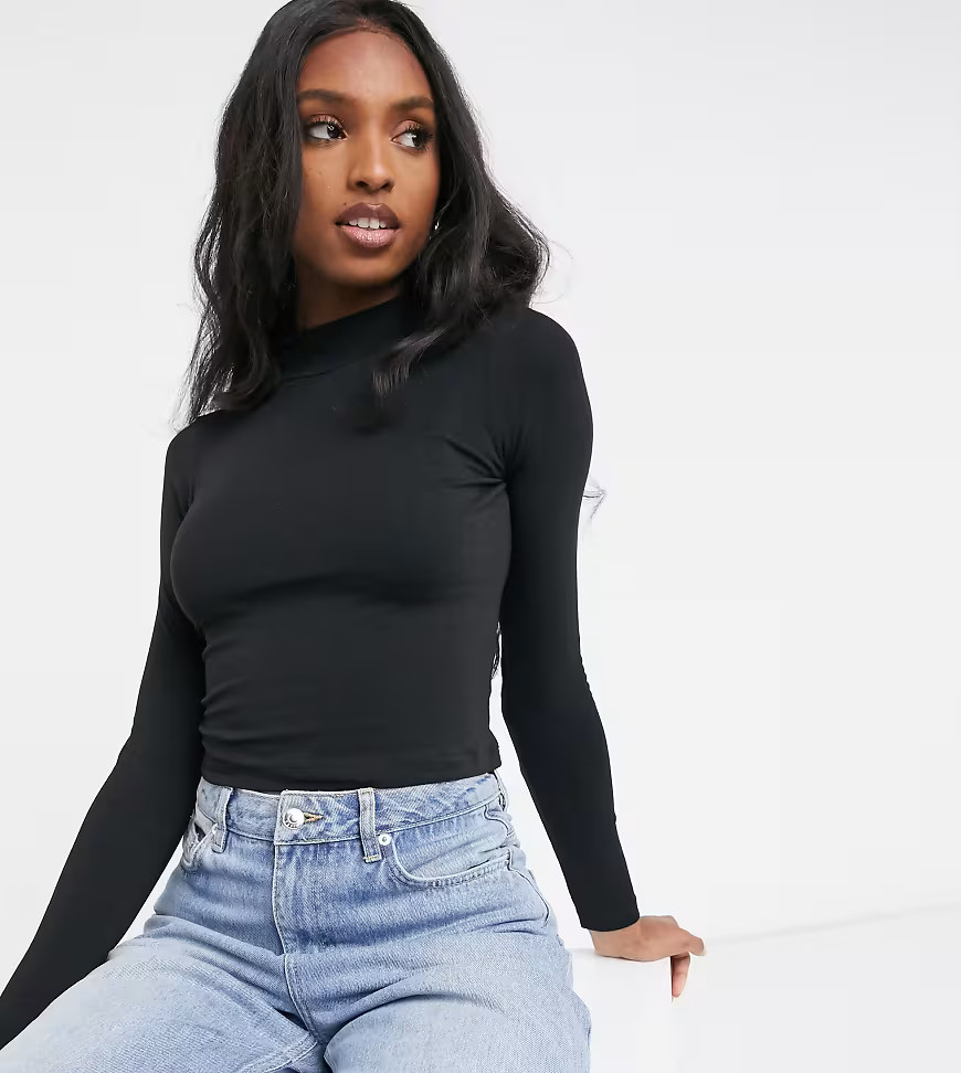 ASOS DESIGN Tall long sleeve turtle neck crop top in black | ASOS (Global)