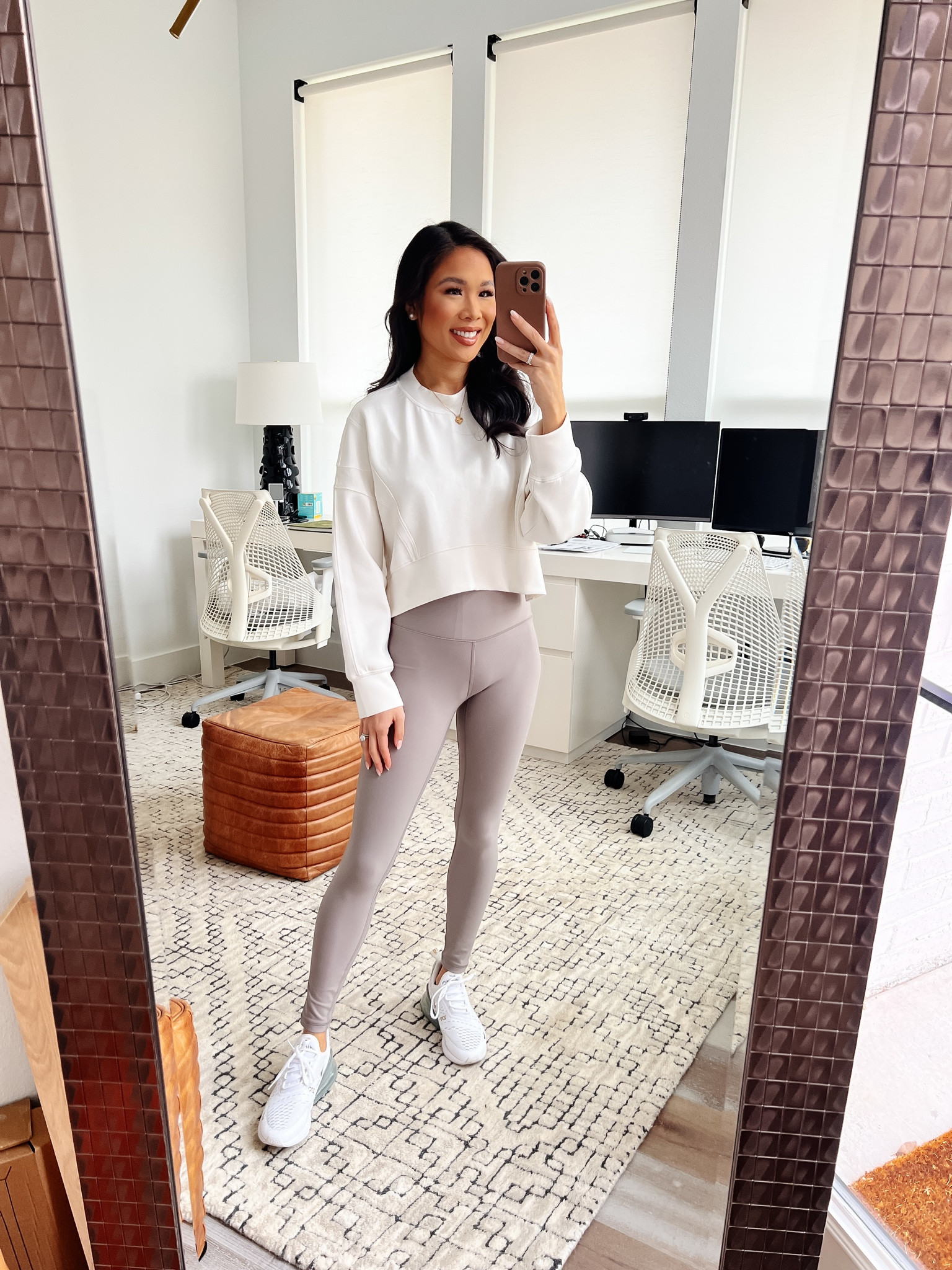 Athleisure winter outfit with cropped crewneck paired with sculptLUX leggings that are so comfortable and soft! Wearing size XS in both and they fit TTS. Both come in multiple colors and are ons ale for 30% off plus an additional 205 off with code YPBAF!

#LTKfitness #LTKstyletip #LTKsalealert