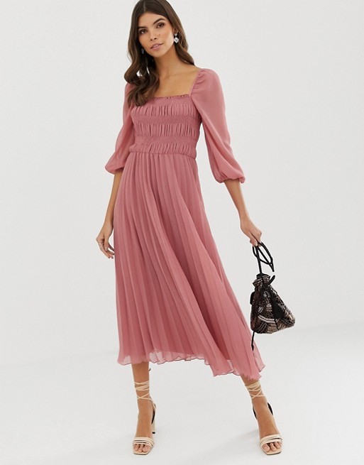 ASOS DESIGN shirred pleated midi dress | ASOS US