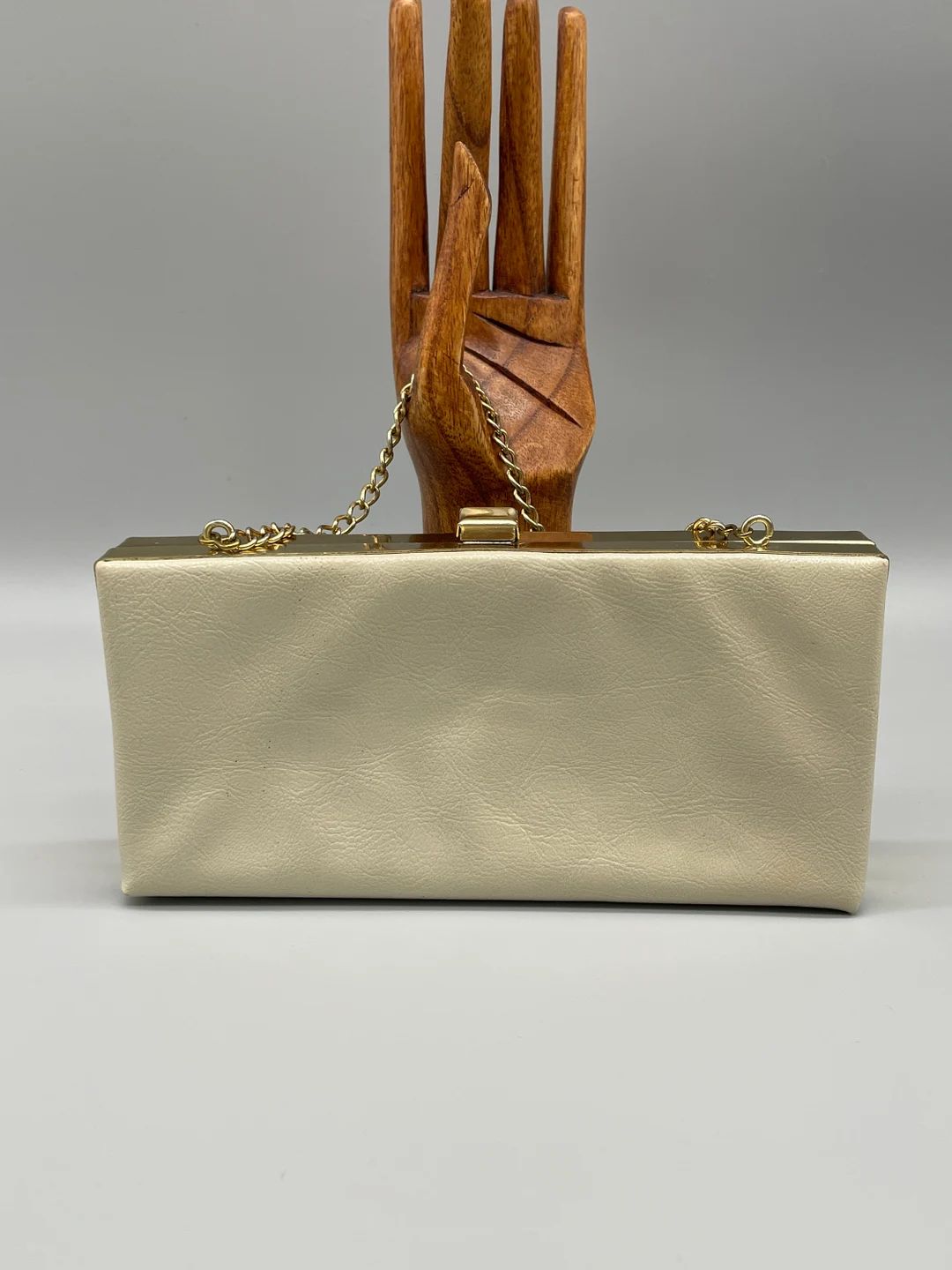 Vintage beige and gold clutch handbag | Etsy (US)