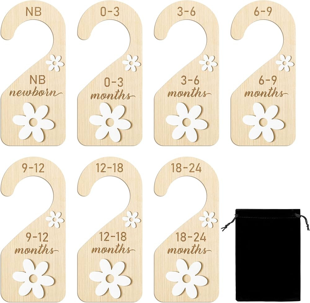 R HORSE Wooden Baby Closet Dividers - 8Pcs Double-Sided 3D Daisy Nursery Closet Organizer Baby Cl... | Amazon (US)