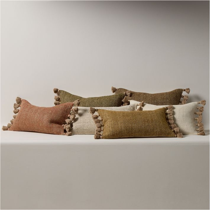 Two-Tone Chunky Linen Tassels Pillow Cover | West Elm (US)