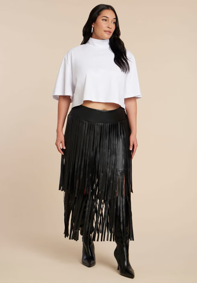 Faux Leather Fringe Skirt | Eloquii