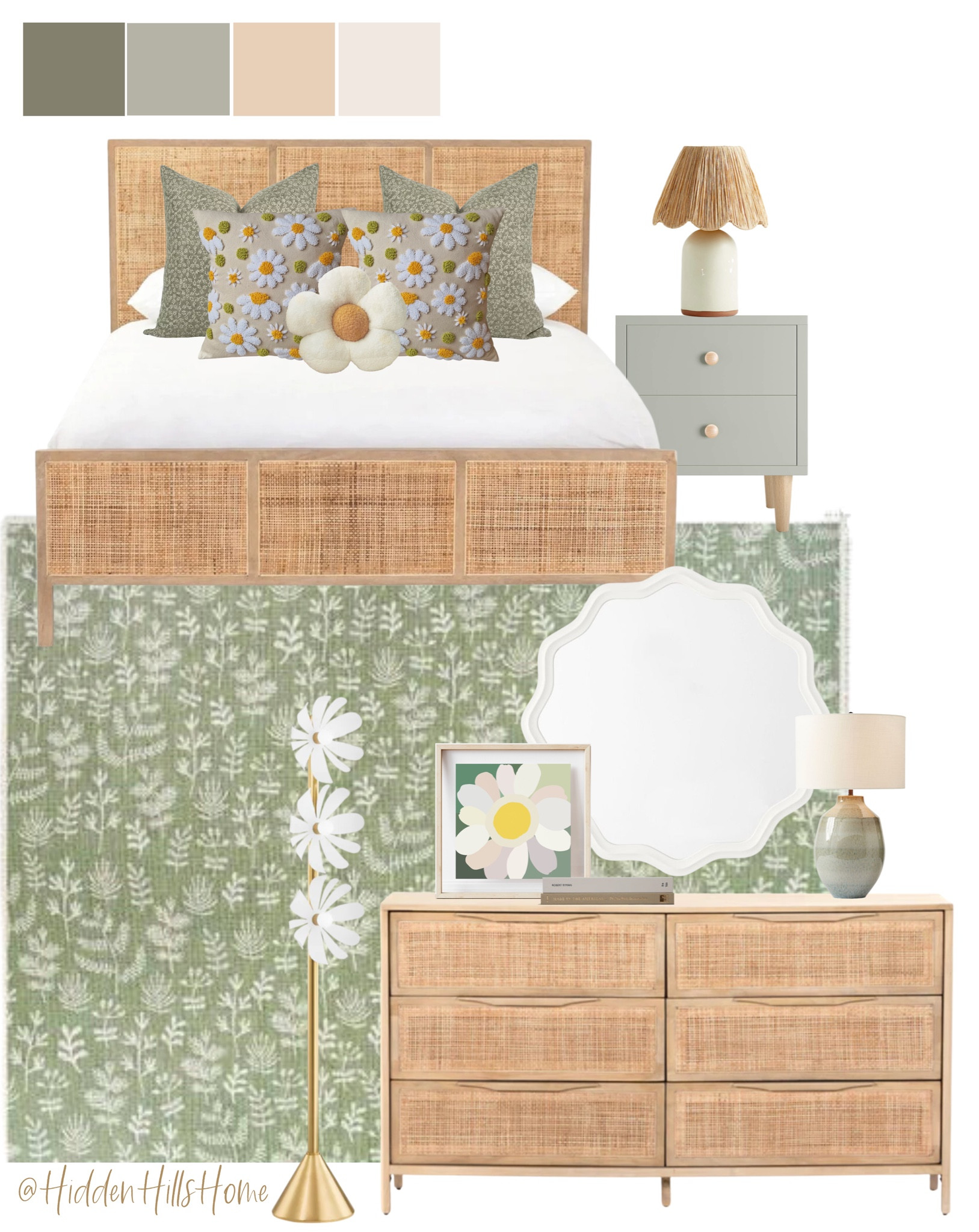 Girls bedroom decor mood board, teen girls room decor ideas with green, Daisy girls bedroom decor, girls room design, teen bedroom #girlsbedroom

#LTKsalealert #LTKhome #LTKkids