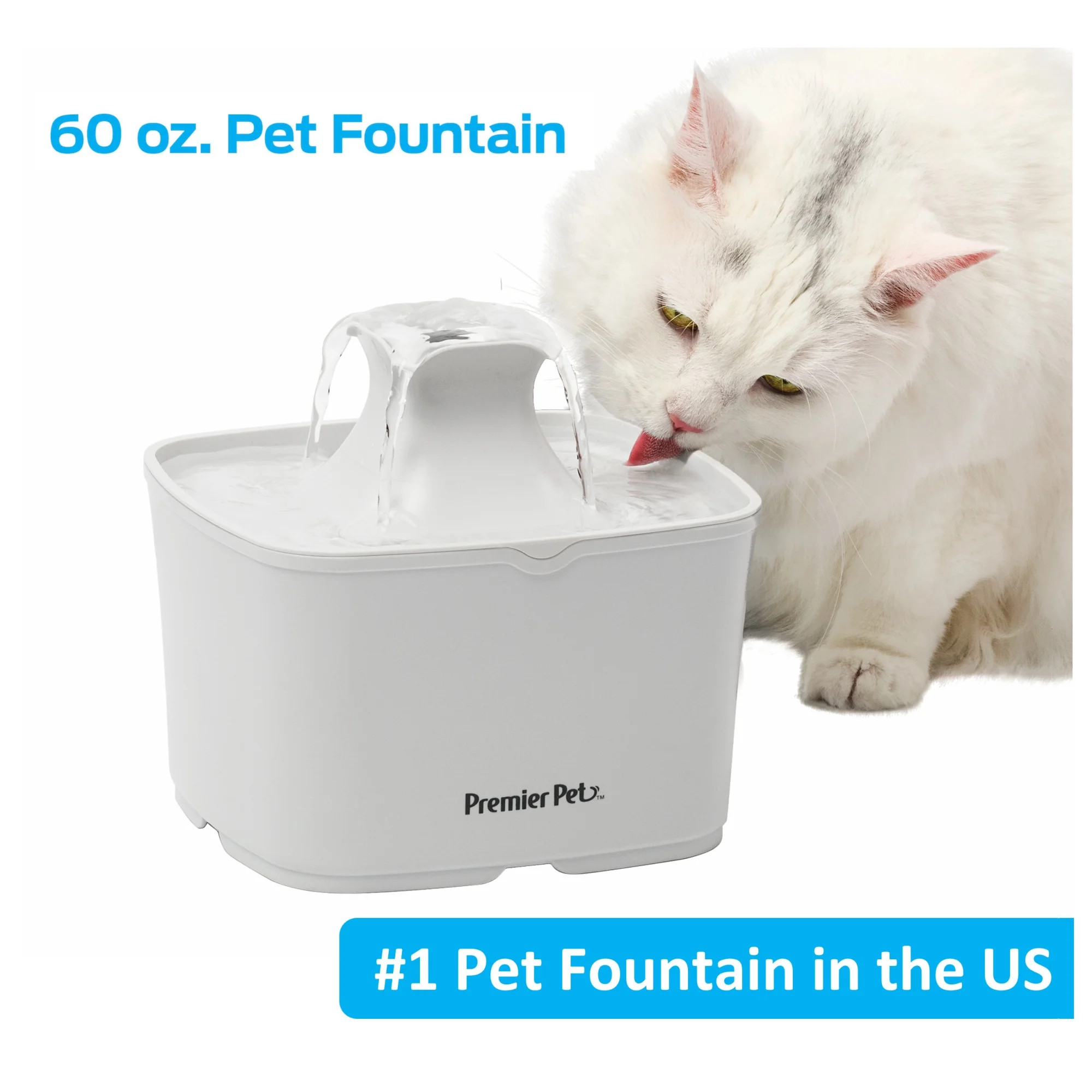 Premier Pet 60 oz. Pet Fountain- Automatic water fountain for cats & small dogs, fresh, filtered ... | Walmart (US)