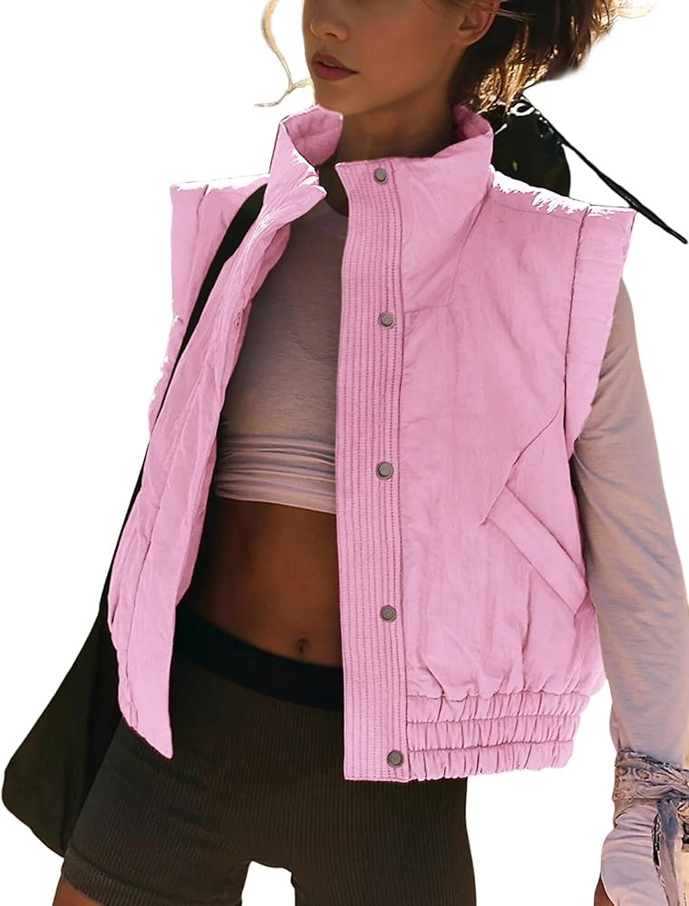 Lviefent Womens Puffer Vest Cropped Lightweight Button Down Quilted Vest Sleeveless Padded Gilet ... | Amazon (US)
