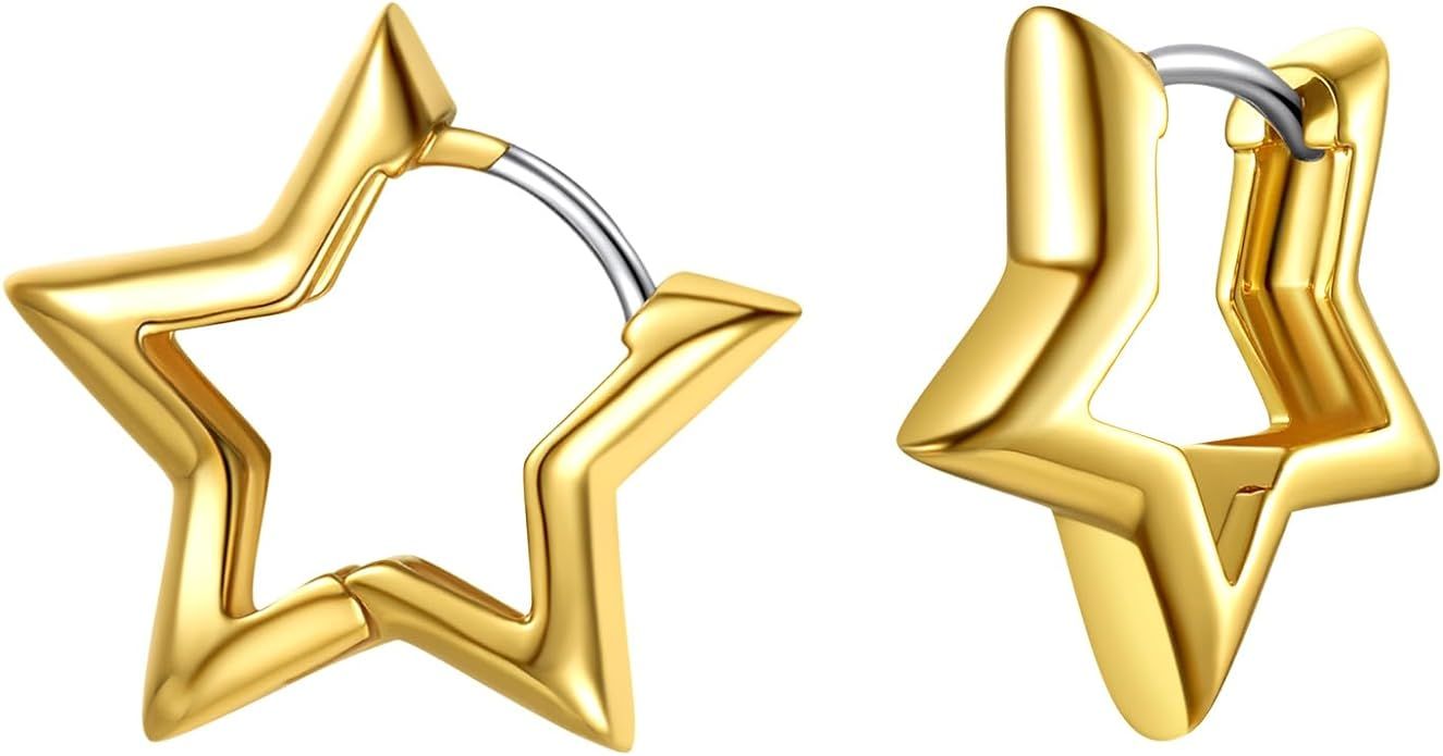 FindChic Hypoallergenic Small Star/Heart/Spike/Square Huggie Earrings for Women 18K Gold/Platinum... | Amazon (US)