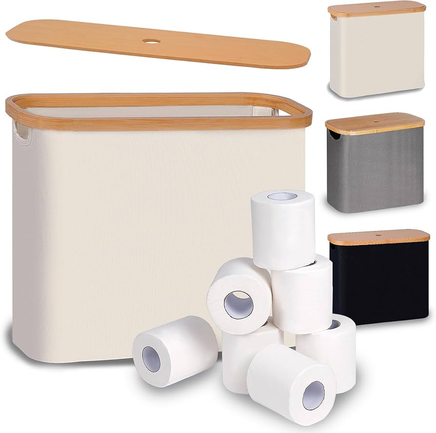 Toilet Paper Basket, Toilet Paper Storage with Lid, Toilet Paper Organizer for Bathroom, Free Sta... | Amazon (US)