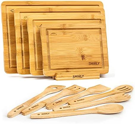 SMIRLY Wood Cutting Boards for Kitchen - Bamboo Cutting Board Set, Chopping Board Set - Wood Cutting | Amazon (US)
