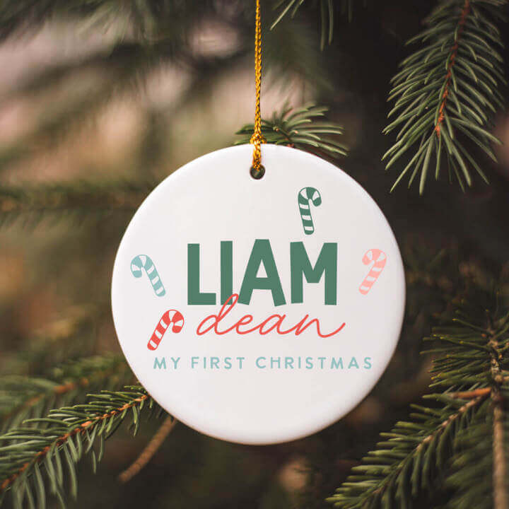 Personalized Ceramic Christmas Ornament | Colorful Candy Canes | Caden Lane